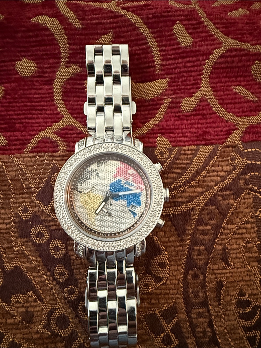 Jo Jo Passion Stainless Steel Diamond Chrono Watch with Multicolor World Dial
